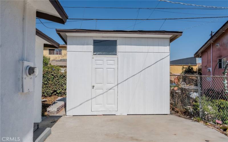 Storage shed at rear of property