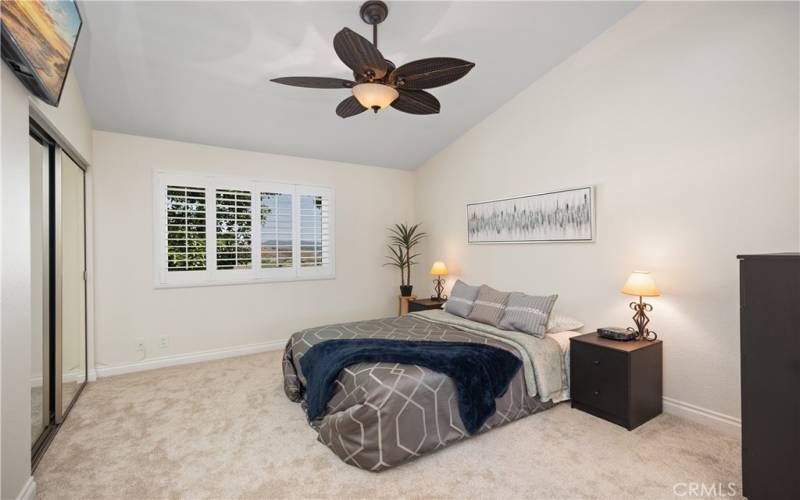 Primary Bedroom Suite with Plantation Shutters and Ceiling Fan/Light