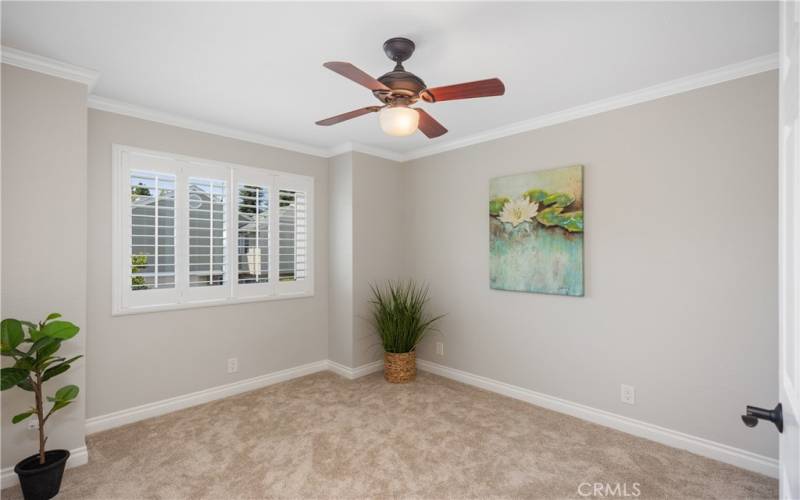 Upstairs Guest Room #3 with Plantation Shutters and Ceiling Fan