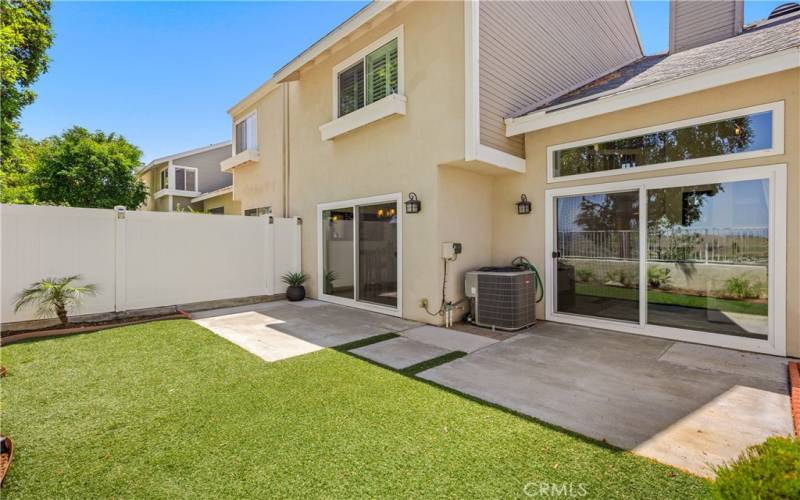 Generously-sized View Rear Yard, Fenced, Slab and Turf, Newer A/C