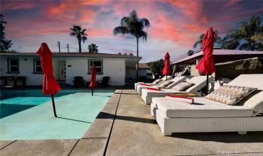 Poolside in the private backyard.