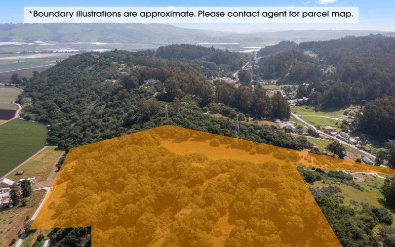 Approximation of boundary lines. Available 10 acre parcel to left of boundary line.,