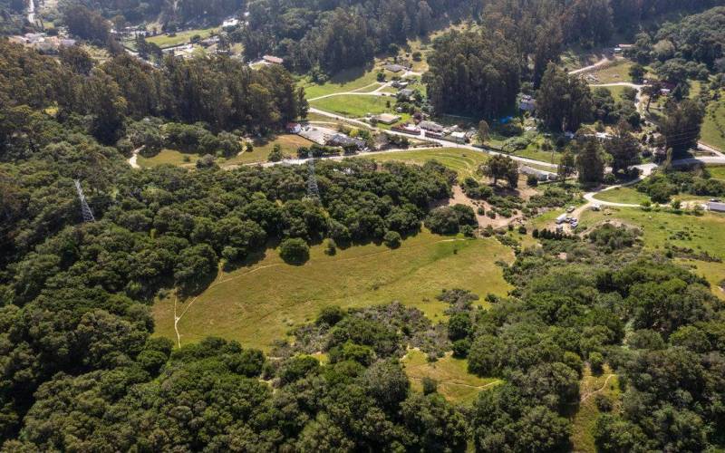 West-facing view of meadow toward Vega Rd.