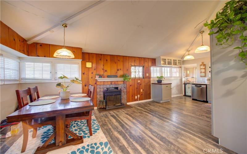 Vaulted ceilings in the dining room and kitchen.