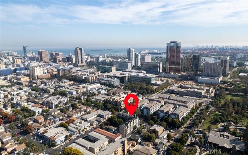 Overhead view of downtown LB