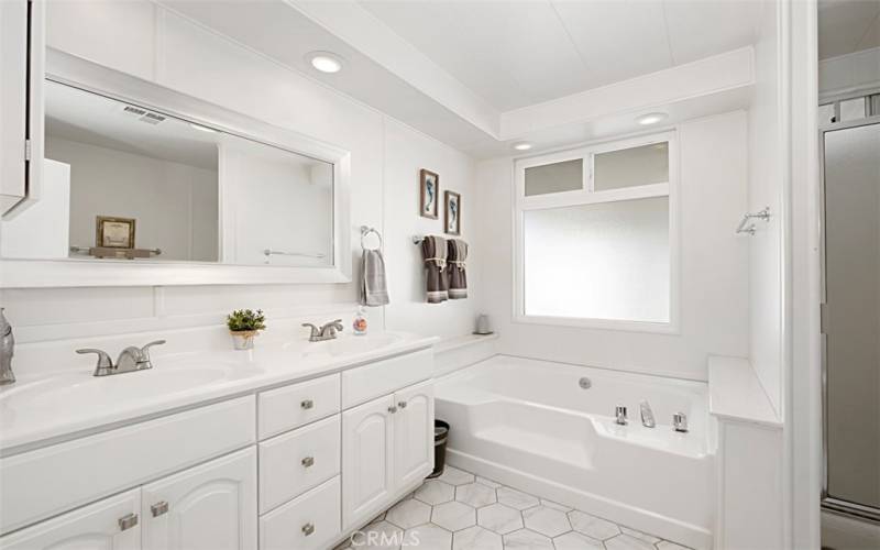 Primary Bathroom with tub and shower