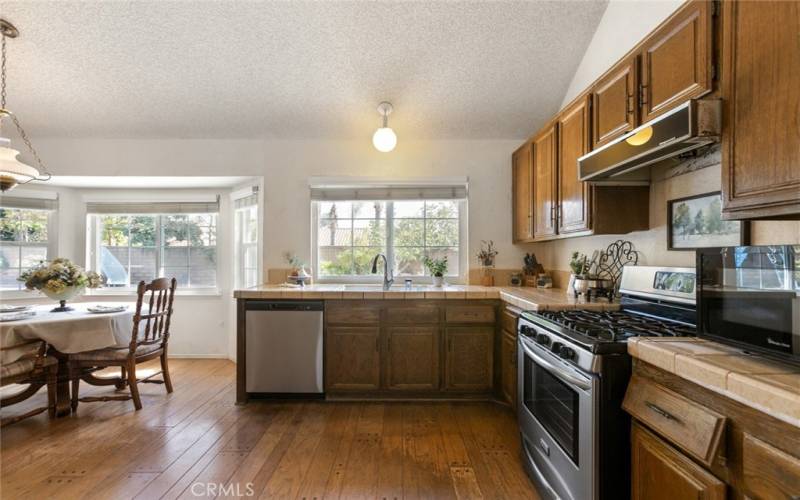 View into the kitchen from the dining room.