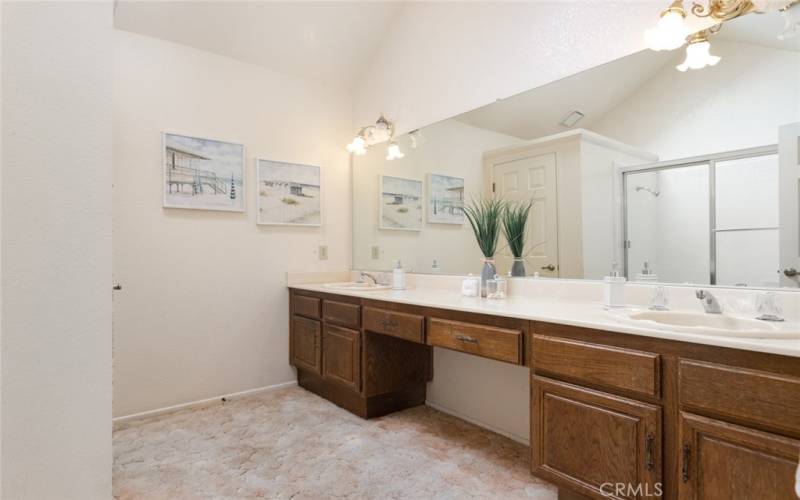 The upstairs bathroom is oversized so there is plenty of space for multiple family members to get ready at the same time.