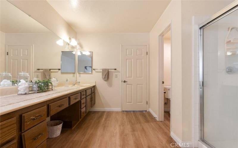 View of the downstairs bathroom from the tub area.