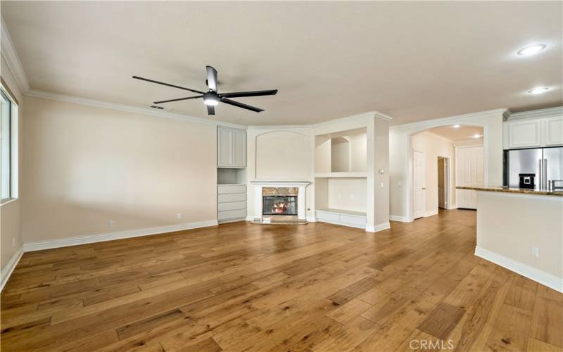 Family room with built-ins and gas fireplace.