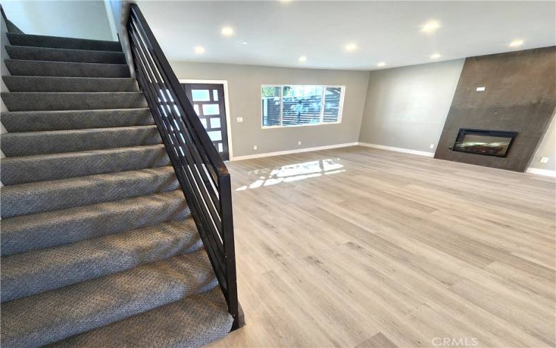 Staircase is sturdy and lined with custom carpet.