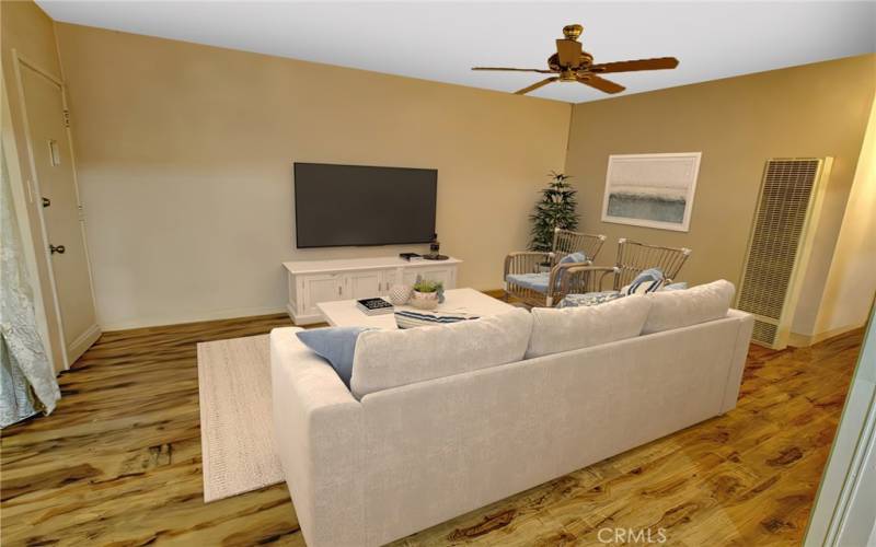 Another alternative view of virtually staged living room.