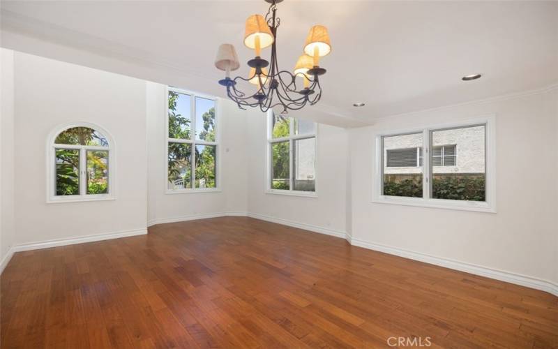 Main floor living room with high ceilings