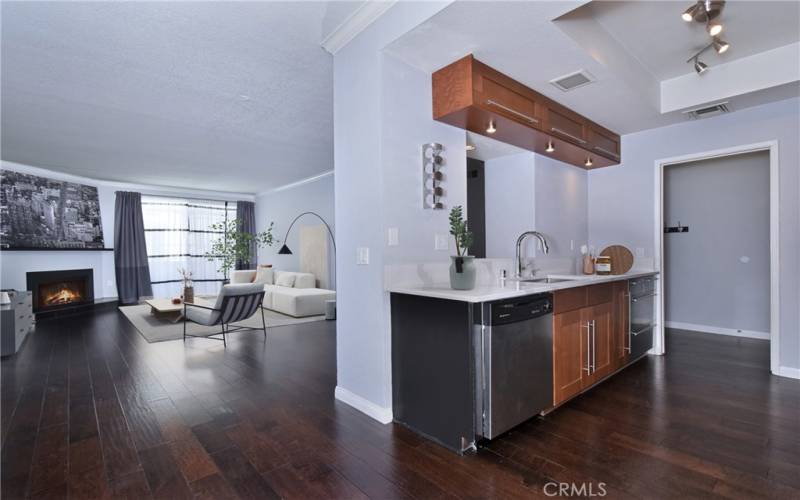 Living room and kitchen from dining room