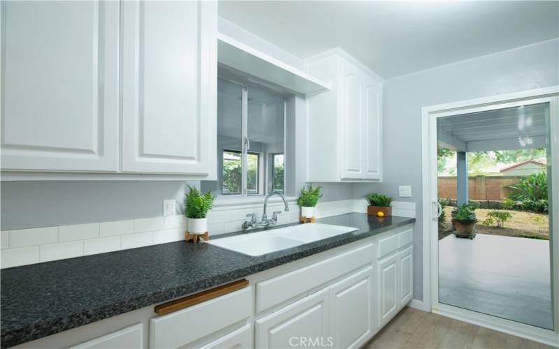 Kitchen facing the backyard