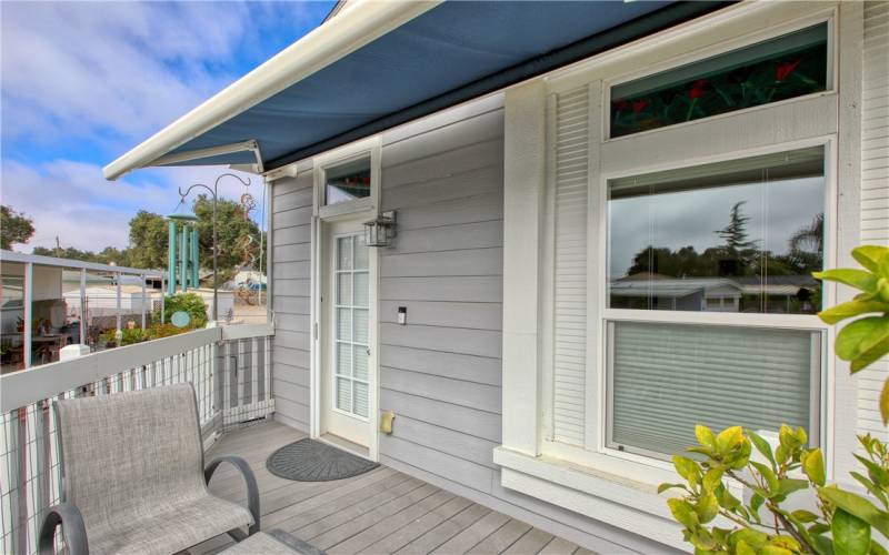 Front deck with retractable awning and 