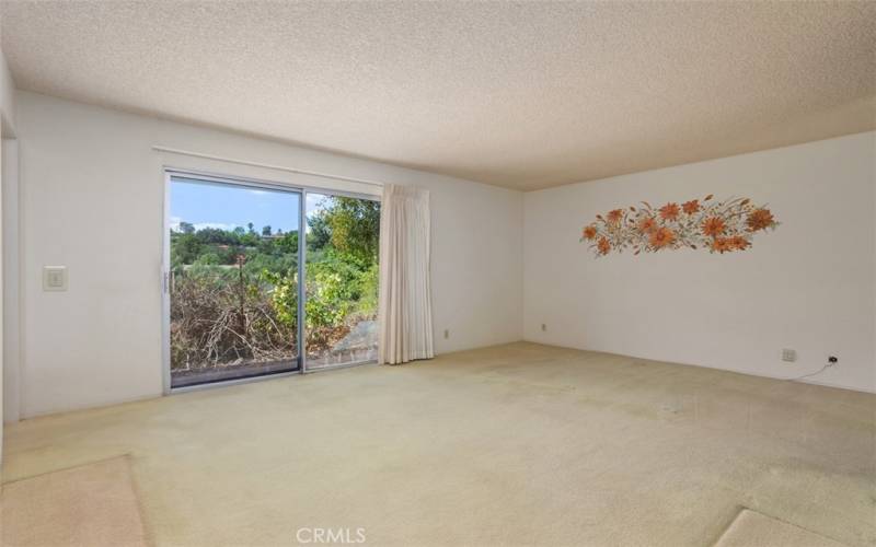 Primary Bedroom with Sliding Door to Yard.