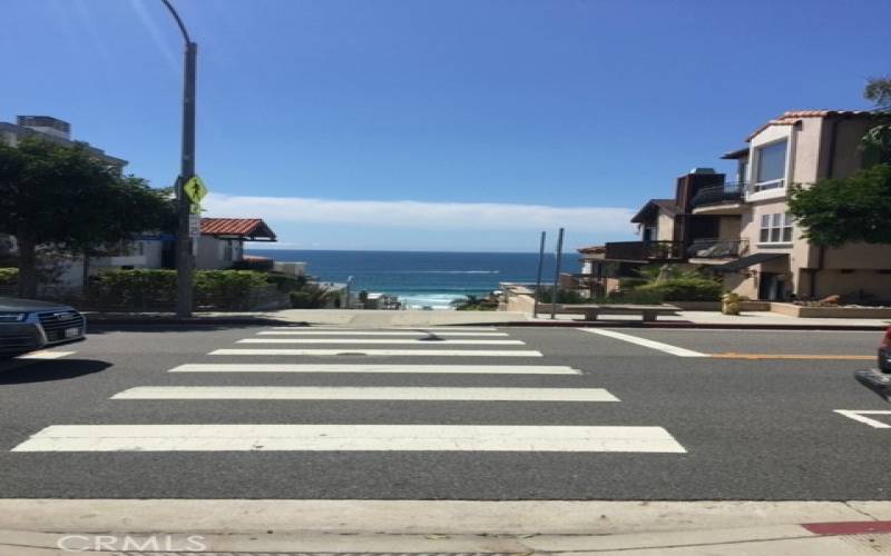 Walk street crossing down to ocean