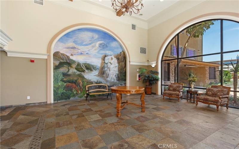 The grand lobby greets visitors to Village Court Del Amo