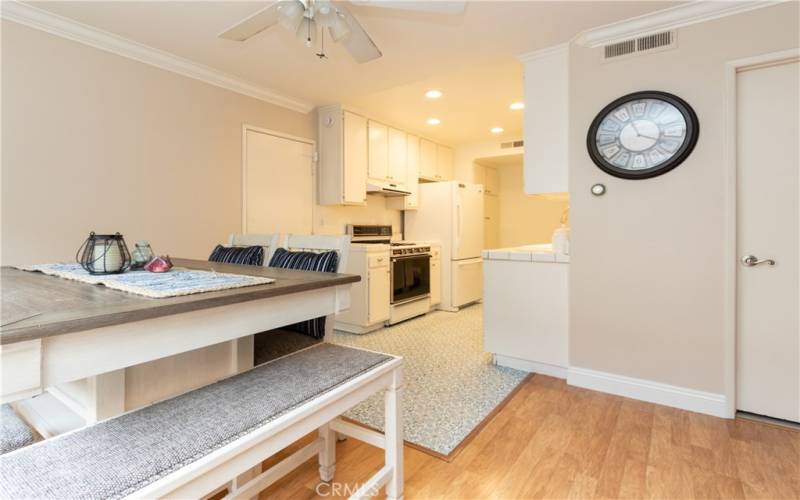 Great floor plan has a sunny dining area and efficient kitchen near the attached garage.