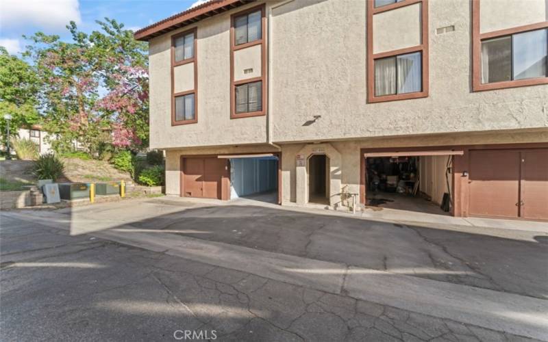 garage and rear building entrance