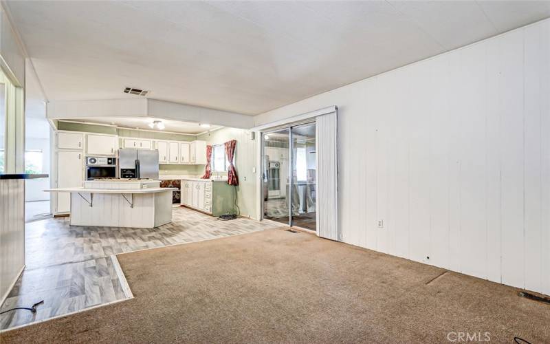 view from the family room area towards the kitchen