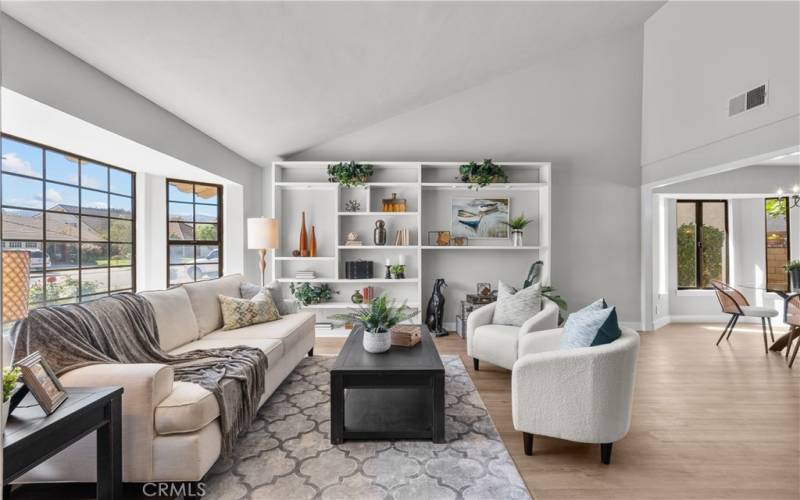 Living room with built-ins.