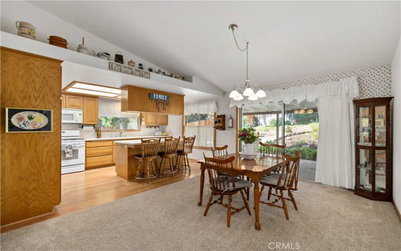 Kitchen opens to dining area and family room