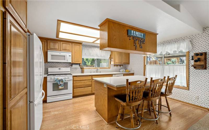 Kitchen opens to dining area and family room