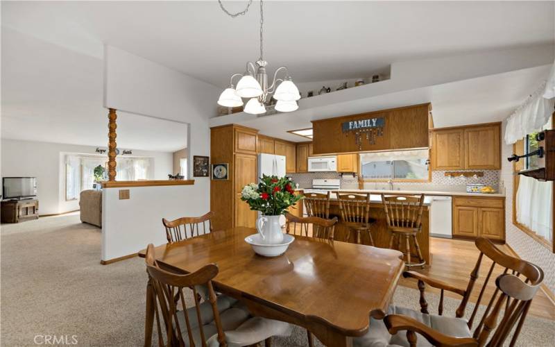 Kitchen opens to dining area and family room