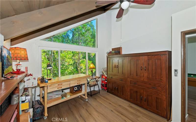 Super convenient Queen-sized Murphy bed disguised as wooden cabinets!