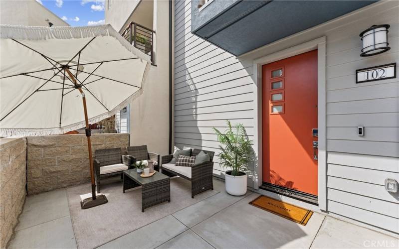 Private patio, with quick access to HOA pool