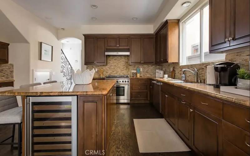 Kitchen with Island and Wine Fridge