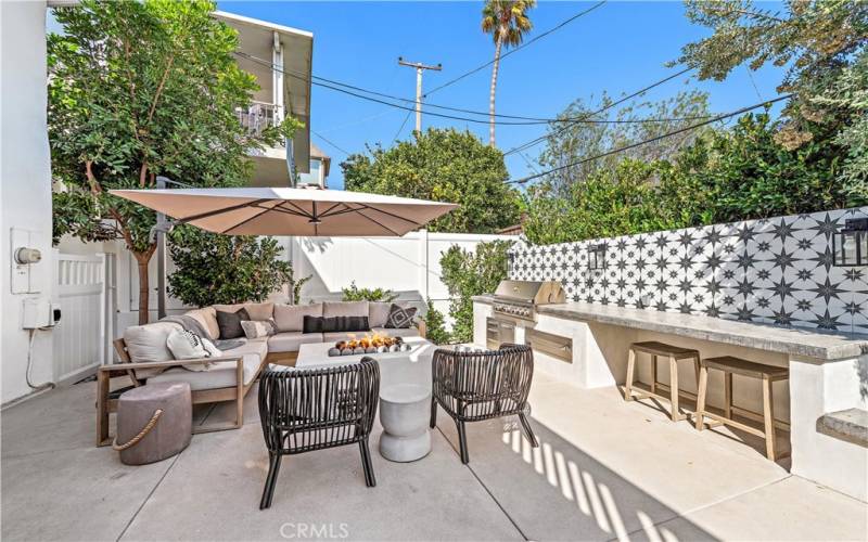 Backyard with seating and fire pit