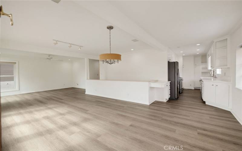 view from the living room toward the kitchen