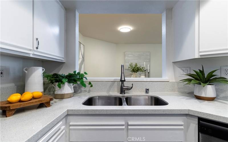 kitchen view into dining area