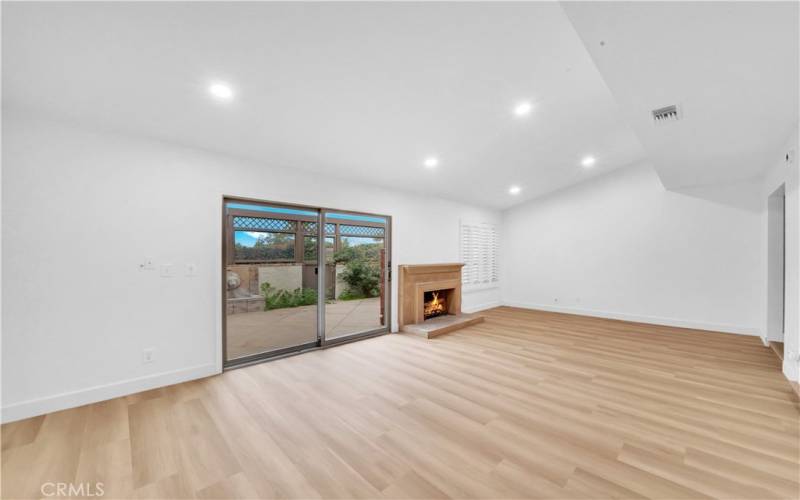 Large family room with fireplace.