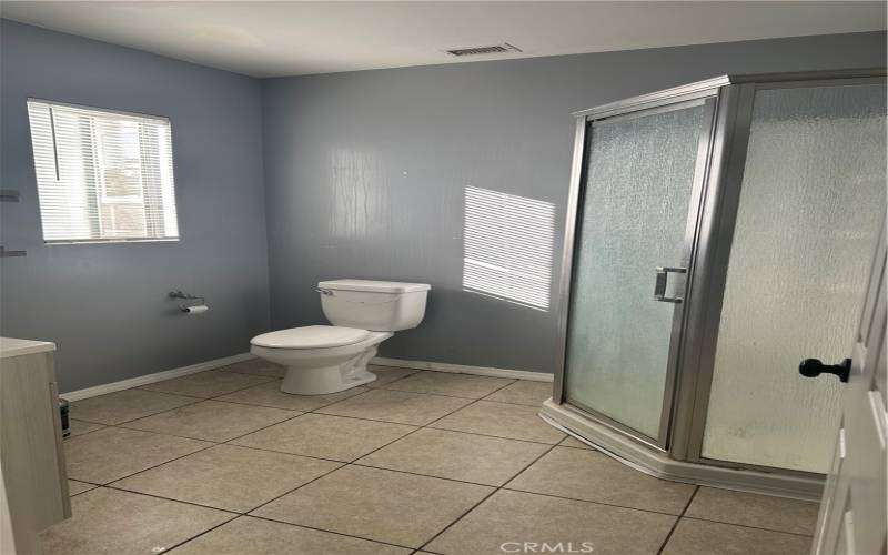 Master Bathroom is spacious and has a walk-in shower.