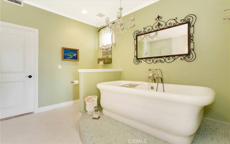 Master Bathroom-enjoy a bubble bath in the Waterworks Empire Soaking tub.