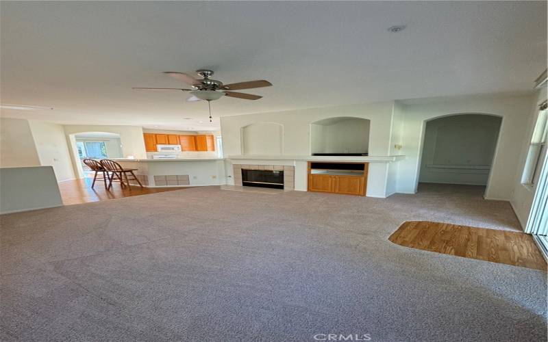 View from family room into kitchen island