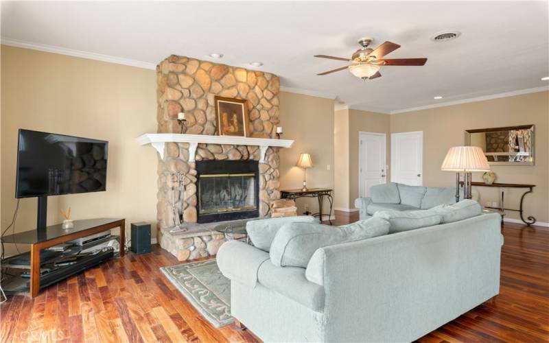 Wood burning fireplace in the living room