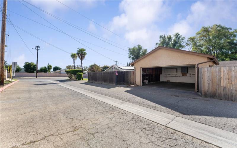 Alley access to 2 car garage. Street at the end is Ramona.