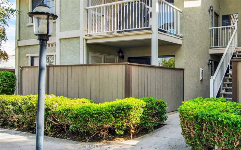 Spacious patio with storage closet