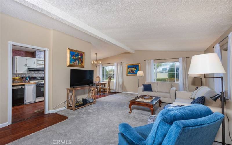 Living Room showing Kitchen & Dining Room