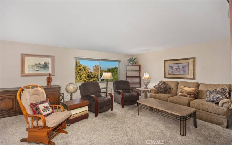 Fully carpeted living room.