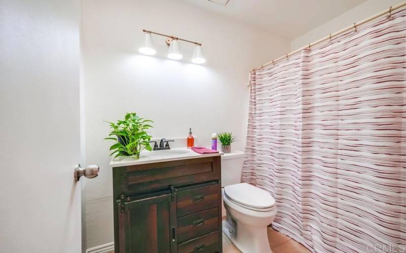 Down the hallway past the kitchen and living room you will find the hallway bathroom with new vanity