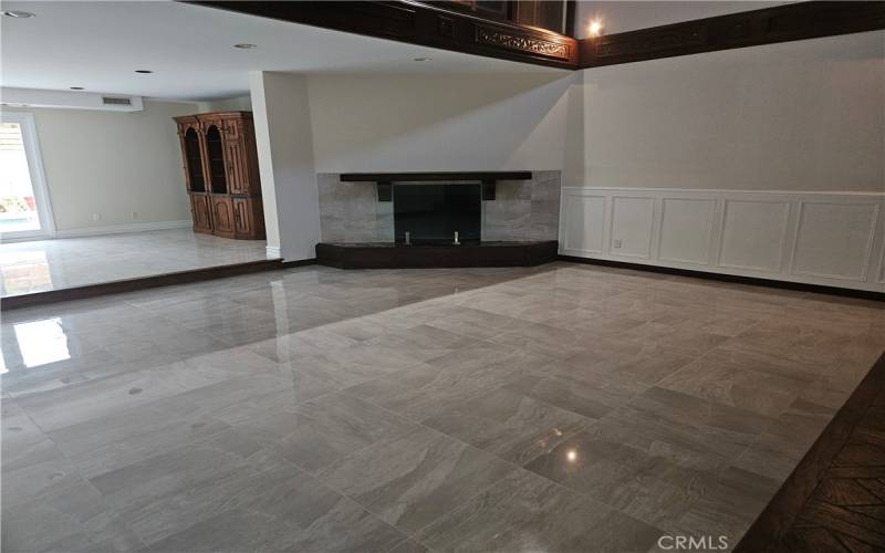 Living Room with Fireplace & New Tile Flooring