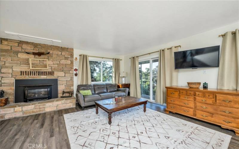 Primary sitting area with fireplace.