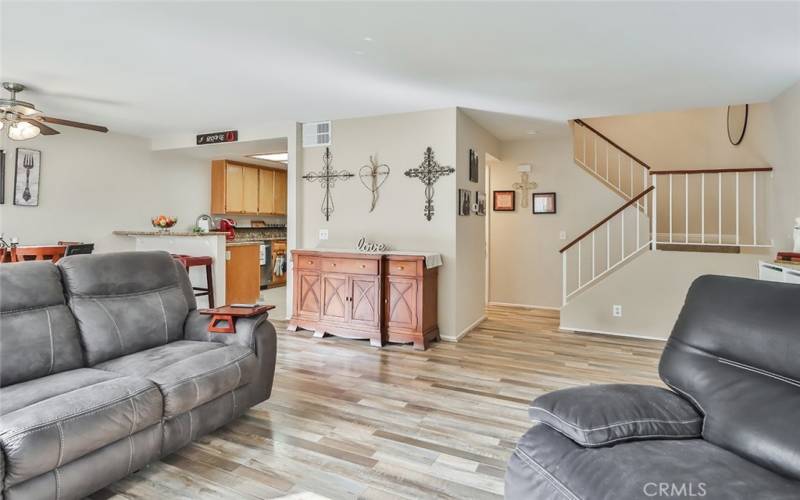 Open floorplan-living and dining room lead right into kitchen