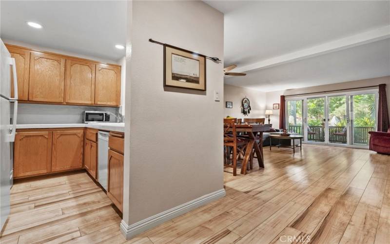 Upon entering this ground floor condo, you're greeted to a lovely laminate flooring, and a wonderful view straight out to the lakes and nature.